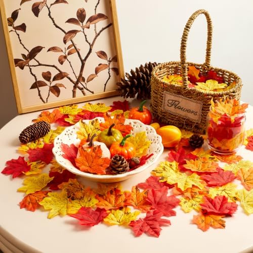 400Pc Artificial Fall Leave Silk Maple Leaf for Thanksgiving Decor