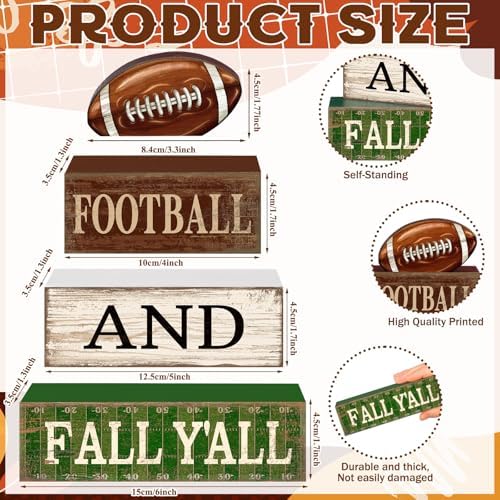 Lineshading 4 Pcs Fall Football Block Signs Wooden Farmhouse Decor