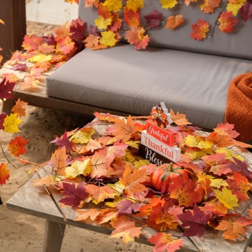 CQURE 8 Pack Fall Garland, Total 63Ft Artificial Autumn Maple Leaves Garland Hanging Vines, Thanksgiving Halloween Harvest Decor for Fireplace Mantle Table Indoor Outdoor