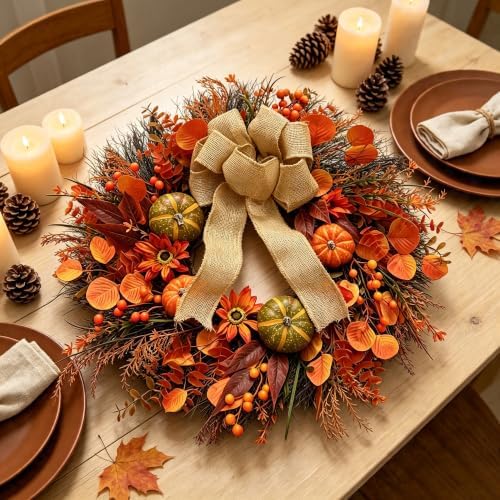 26 Inch Fall Wreaths for Front Door,Home Decor for Farmhouse Yellow