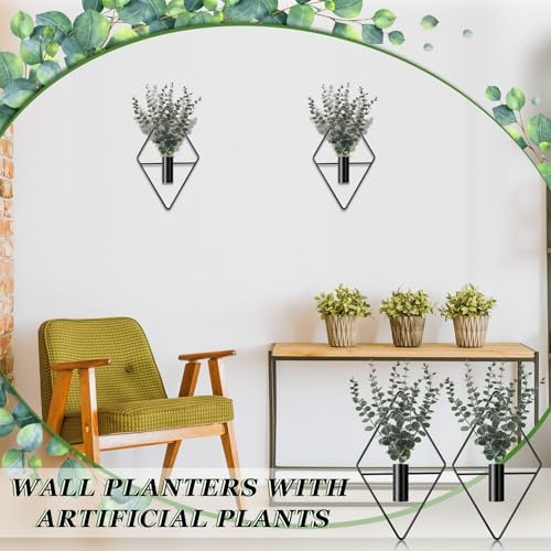 Jexine 2 Pcs Hanging Artificial Planters Wall Decor, Black, Eucalyptus