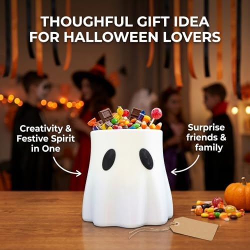 Ghost Bucket Vase, Funny Halloween Ghost Bucket Decor, Cute Candy Bowl & Planter Pot, Indoor Outdoor Garden Home Decor, Spooky Halloween Bucket Pot for Plants or Candy