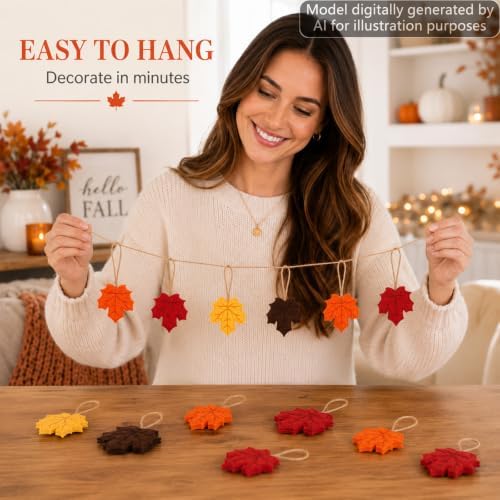 24 Pcs Fall Felt Dark Maple Leaves Hanging Ornaments Autumn Tree Decor