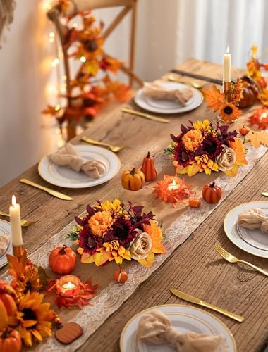 BLOSMON Fall Flowers Ball Centerpieces for Table, 6 Pcs, Red and Orange