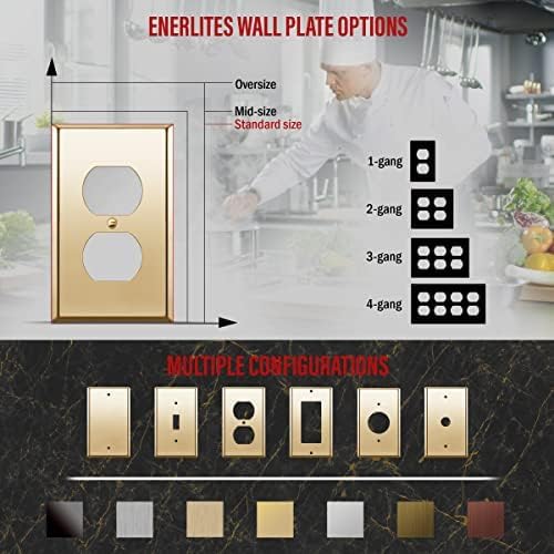 ENERLITES Duplex Receptacle Metal Wall Plate, Stainless Steel Outlet Cover, Corrosion Resistant, Size 1-Gang 4.50" x