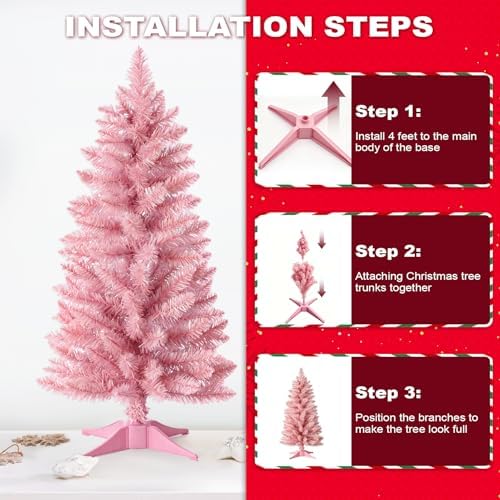3ft Artificial Christmas Tree, Mini Xmas Pine Tree with 4-Leg Stable Plastic Base, Small Tabletop Christmas Tree for Home Office Holiday Party Indoor Decoration