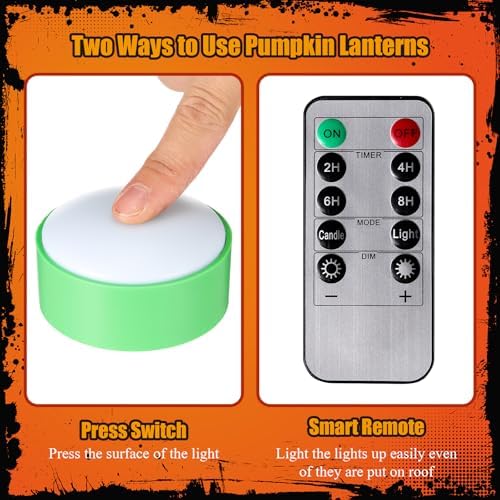 Riakrum 6 Pack Halloween Pumpkin LED Lights, Green,Warm Light