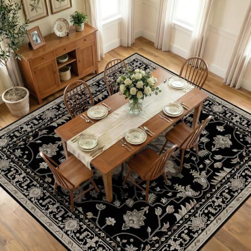 RELEANY Washable Area Rug, Square 10'x10', Black/Neutral