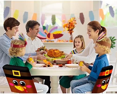 4 Pcs Thanksgiving Chair Covers Holiday Turkey Dining Chair Back Slip Covers Thanksgiving Turkey Holiday Funny Turkey Dining Chair Back Slipcover for Thanksgiving Kitchen Hotel Wedding Ceremony