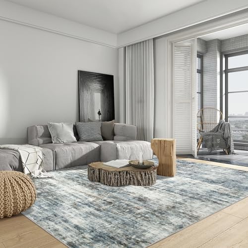 8x10 Area Rugs for Living Room: Washable Abstract Blue Multi Badroom Carpet