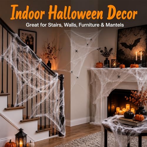 MAQIHAN 1300 Sqft Halloween Spider Webs - Outdoor Cobwebs with 40 Spiders