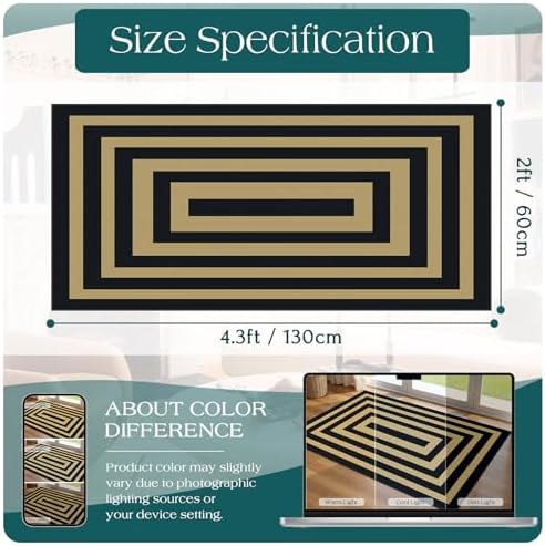 Front Door Mat Indoor Entrance - 2x4.3 Modern Black Tan Striped Rug
