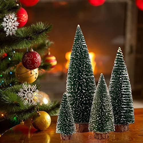 Small Christmas Tree,Mini Christmas Tree, Mini Pine Tree, Bottle Brush Fake Trees with Wooden Base for Tabletop Decorative (Plant Green)