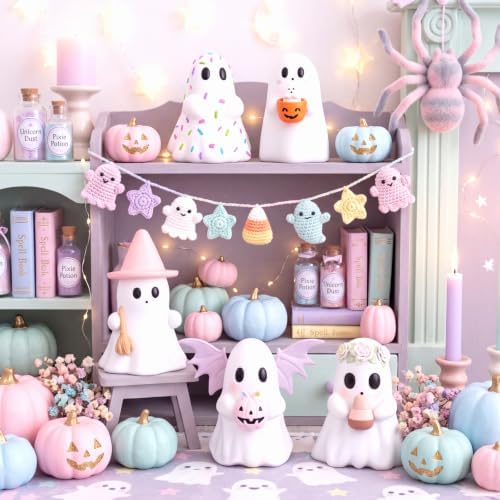 Simgoing 5 Pcs Pastel Ghost Figurines Cute Pink Halloween Decorations