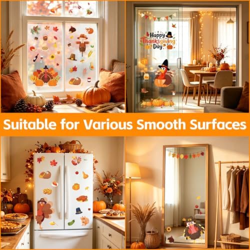 Thanksgiving Window Clings Fall Turkey Decorations for Glass 9 Sheet