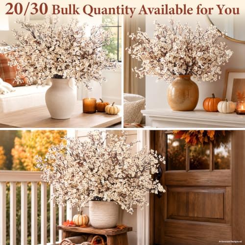 20 Pcs Baby Breath Flowers Artificial Bulk, Fake Fall Flowers, Champagne