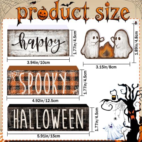 4Pcs Halloween Table Decoration Happy Halloween Wooden Ghost Sign
