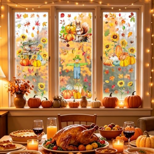 77 PCS Scarecrow Fall Decor, 9.84 x 13.78 Inch Fall Window Clings for Home