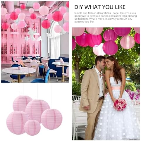 20Pcs Pink Paper Lanterns for Parties, 4” 6” 8” 10” 12” Chinese Asian Hanging Round Paper Lanterns for Birthday Wedding Halloween Christmas Home Decor Party Decor