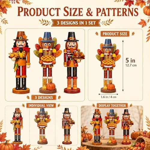 Simgoing 3 Pcs Fall Thanksgiving Nutcracker Turkey Figures Fall Table Decor