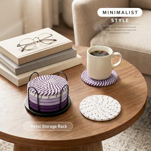 Lazebox Coasters Set of 8 for Drinks, 4 Inch Large Coasters for Coffee Table, Tabletop Protection for Hot & Cold
