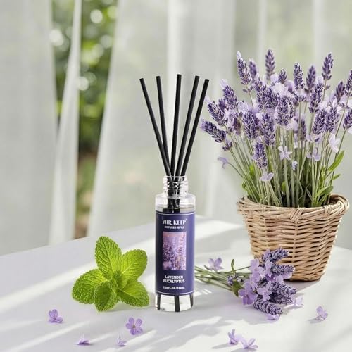Airkeep Reed Diffuser Set,1.69 fl oz (50 ml) - Lavender Eucalyptus Oil Diffusers with 8 Reed Sticks,Home Fragrance Reed