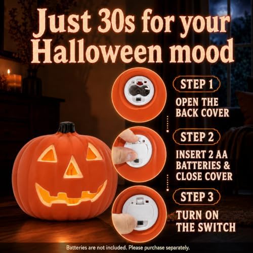 Halloween Light up Pumpkin | Plastic Jack O Lantern, LED, Orange