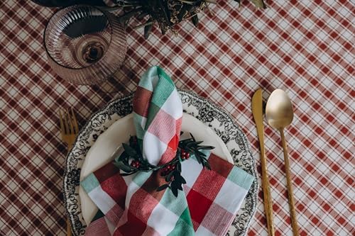 Christmas Cloth Dinner Napkins - 12 Pack, 20"x20", 100% Cotton Red, Green and White Holidays Theme Dinner Napkins - Reusable and Washable Napkins for Christmas Parties and Decoration (12 Pack)