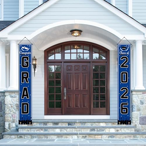OHOME Graduation Decorations 2026 2027 - Blue Congrats Grad Porch Banner for Graduation Party Decorations - Class of 2026 - Party Favors Supplies Backdrop Yard Signs Decor