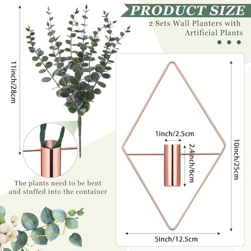 Jexine 4 Pcs Hanging Artificial Planters Wall Decor, Rose Gold, Eucalyptus