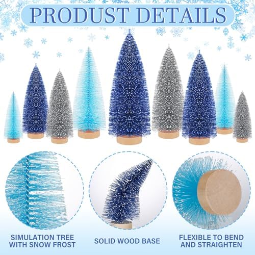 Leyndo 9 Pcs Blue Classic Artificial Mini Christmas Tree with Wood Base
