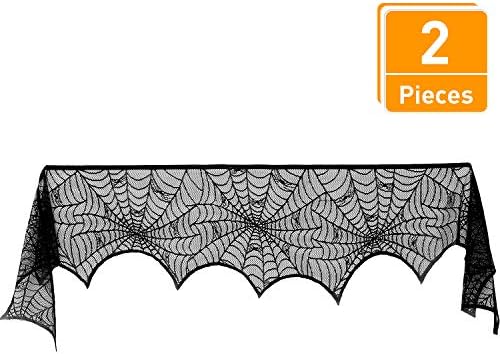 Blulu 2 Pieces Halloween Decoration Spiderweb Fireplace Mantle Scarf Cover