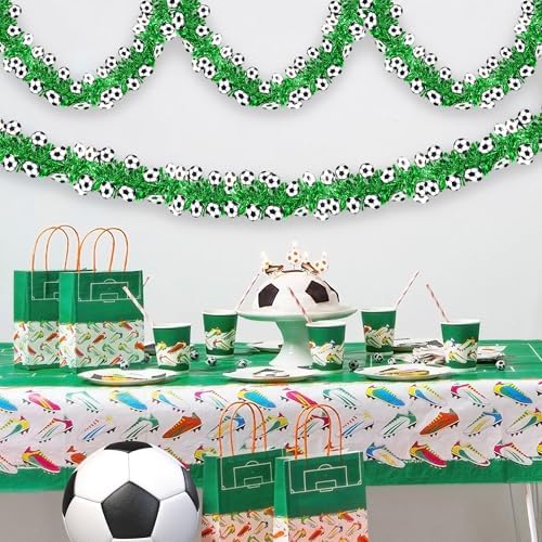 50FT Soccer Tinsel Garland, Soccer Party Decorations Green Shiny Metallic Twist Football Garland for Home Indoor Outdoor Sports Game Day Soccer Birthday, Soccer Tournament 2026