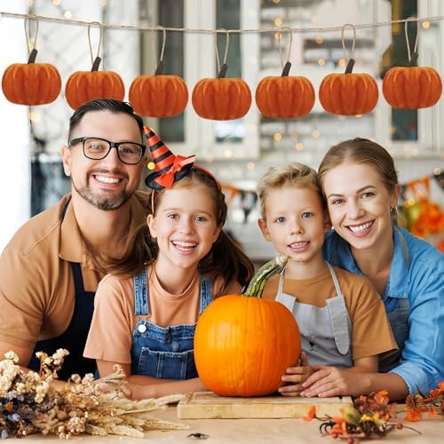 16 PCS Fall Thanksgiving Pumpkin Hanging Ornaments Orange Velvet Fabric Pumpkin Hanging Small Tree Ornaments 2.2" Fabric Pumpkins Ball Tree Decorations for Fall Home Farmhouse Harvest Party Decor