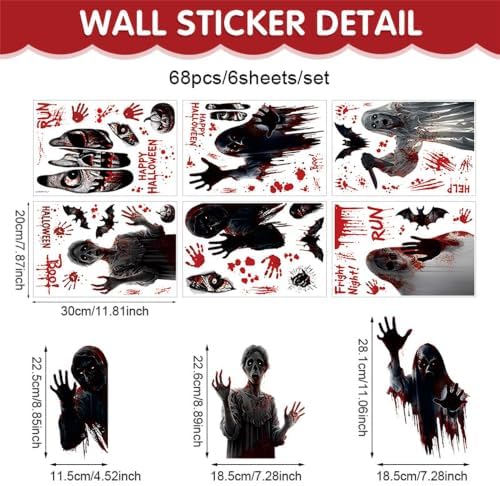 Halloween Static Window Clings, Double Sided Ghost Bat Pumpkin Stickers for Party Decor