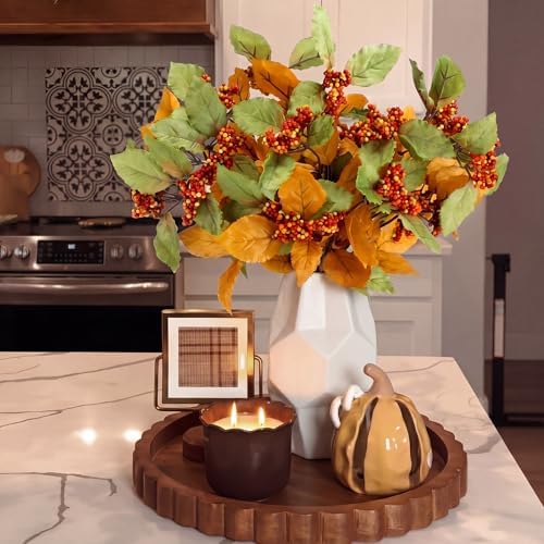 Thiccywoov 6 Pack Fall Leaf Stems Fall Leaves Stems Foliage with Berries