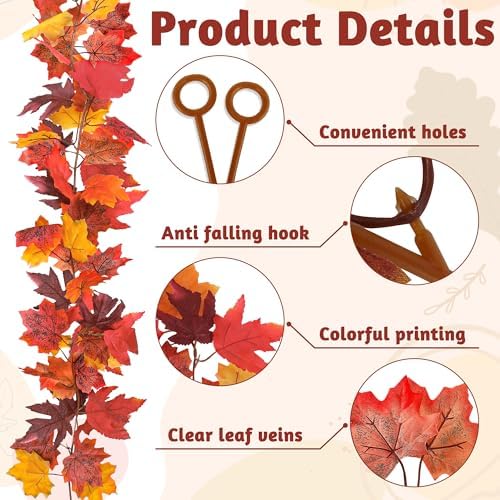 2Pack 11.8FT Fall Garland, Fall Mantle Garland for Indoor Outdoor Autumn