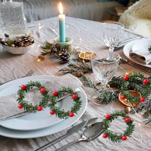 Christmas Napkin Rings Red Artificial Berry Candle Rings with Grass Mini Christmas Wreath for Banquet Table Decorations 10pcs