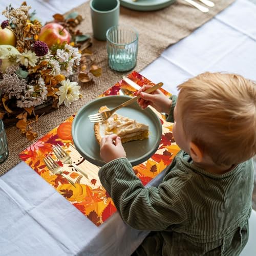 Whaline 200 Pcs Fall Paper Placemats Maple Leaves Pumpkin Dinner Mats Autumn Thanksgiving Disposable Table Mats for Party Table Setting