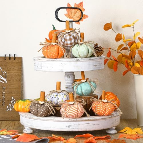Geelin 8 Pcs Fall Fabric Pumpkins Thanksgiving Farmhouse Table Decor
