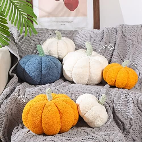Kajaia 2 Pcs 3D Pumpkin Pillow Fall Decor Cushions,White, Yellow