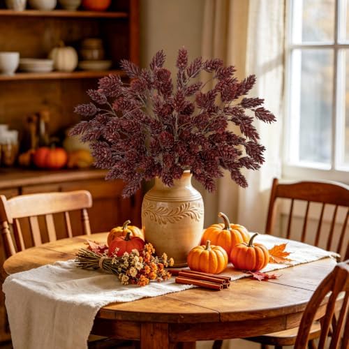 6 Pcs 20'' Fall Burgundy Red Faux Hops Stem for Vase Autumn Branches