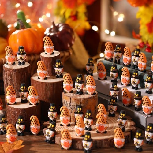 Lunmon 50 Pcs Mini Fall Gnomes Figures Decorations Bulks, 1.49 Inches