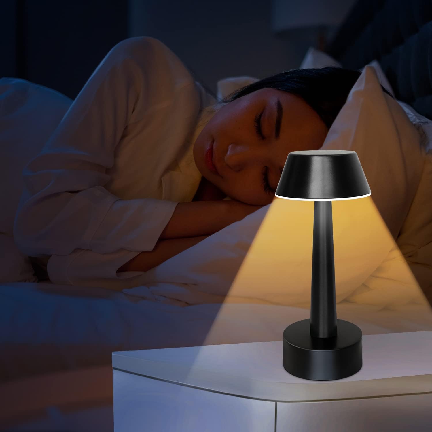 UMEXUS 8.8'' Small Cordless Batttery Operated Table Lamp for Restaurant Bar | Rechargeable 3-Way Stepless Dimmable