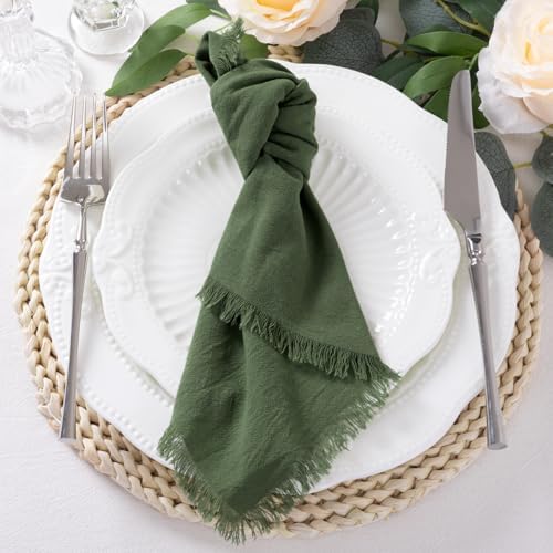 DeZerlor Olive Green Summer Fall Linen Reusable Cloth Napkins Set of 6