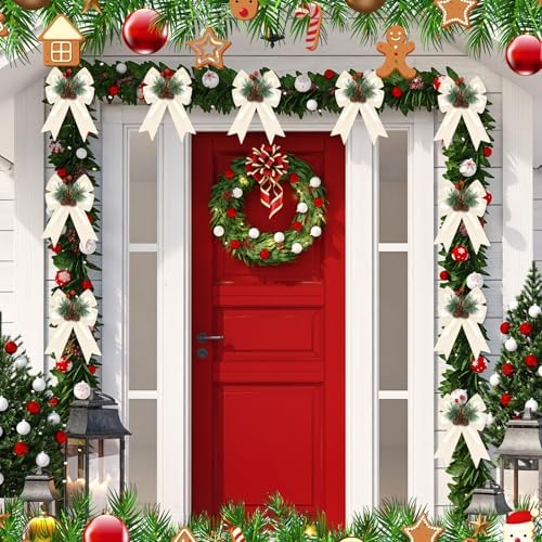 Syhood 6 Pcs Christmas Bows Xmas Velvet Bows Tree Decor, Champagne