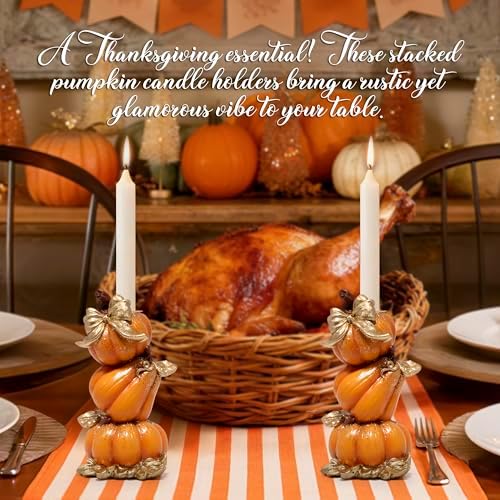 Hodao Thanksgiving Pumpkin Candle Holders,Fall Decoration,Set of 2