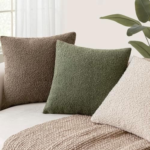 Textured Boucle Throw Pillow Covers Accent Solid Decorative Pillow / 20 x 20 / Brown / Set of 2