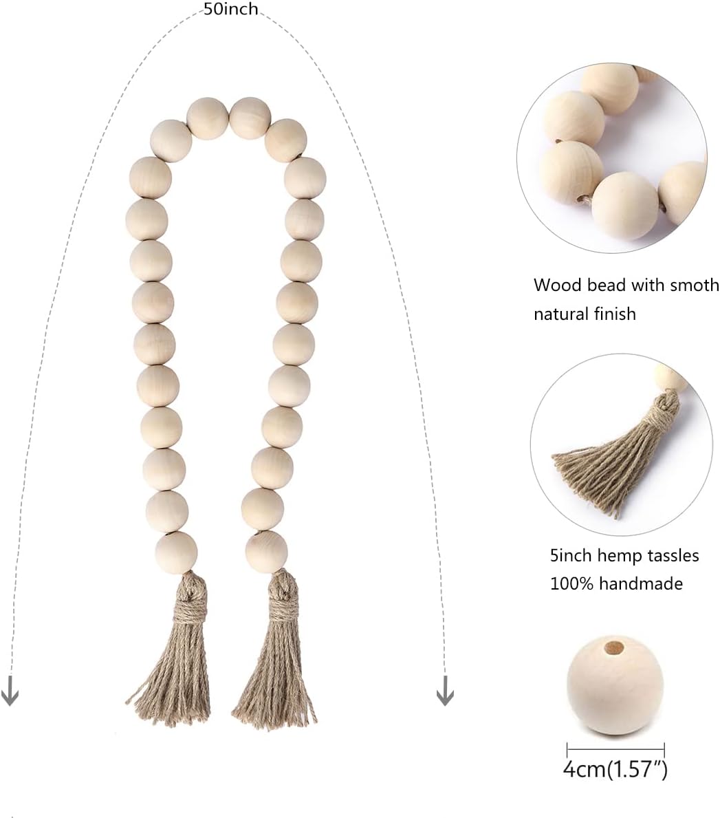 Farmhouse Decor Large Wood Bead Garland long / Natural / 50 Inch