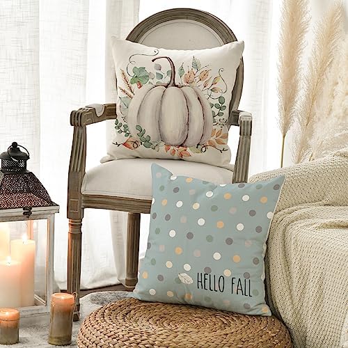 AVOIN colorlife Fall Pumpkin Polka Dot Blue Pillow Covers 18x18 Inch 4pcs